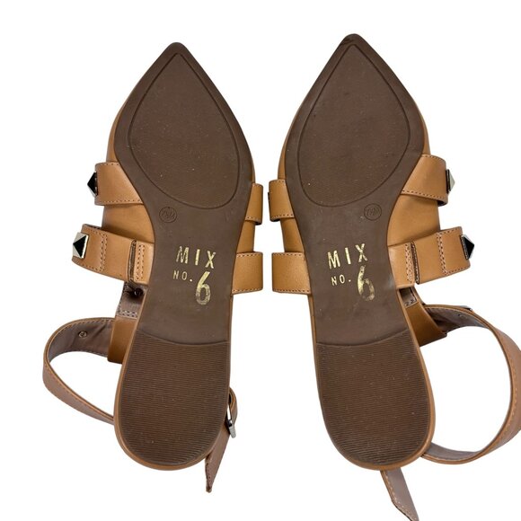 Tan Studded Pointed-Toe Ankle Strap Flats By MIX No.6 Size 7.5 Faux Leather Wome - Picture 2 of 7